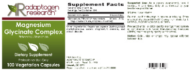 Photo of the Adaptogen Research Magnesium Glycinate Complex label