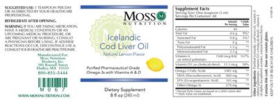 Photo of the Moss Nutrition Icelandic Cod Liver Oil Natural Lemon Flavor label