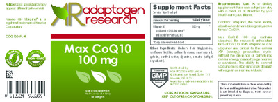Photo of the Adaptogen Research Max CoQ10 100 mg label