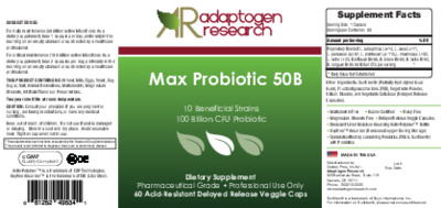 Label of Max Probiotic 50B