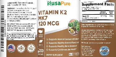 Photo of the NusaPure Vitamin K2 MK7 120 mcg label