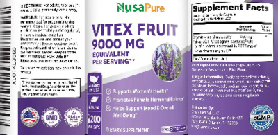 Photo of the NusaPure Vitex Fruit 9000 mg label