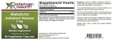Photo of the Adaptogen Research Melatonin 2 mg label