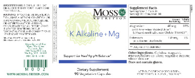 Photo of the Moss Nutrition K Alkaline + Mg label