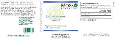 Photo of the Moss Nutrition L-Glutamine Powder label