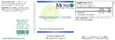 Photo of the Moss Nutrition Magnesium Citrate label