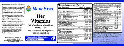 Photo of the New Sun Her Vitamins label