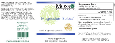 Photo of the Moss Nutrition Magnesium Select label
