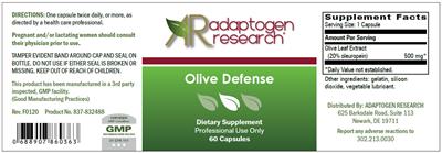 Photo of the Adaptogen Research Olive Defense label