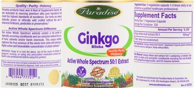 Photo of the Paradise Ginkgo Biloba label