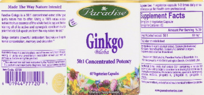 Photo of the Paradise Ginkgo Biloba label