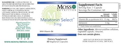 Photo of the Moss Nutrition Melatonin Select 3 mg label