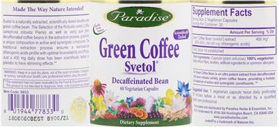 Photo of the Paradise Green Coffee Svetol label