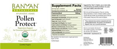 Photo of the Banyan Botanicals Pollen Protect label