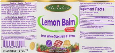 Photo of the Paradise Lemon Balm label
