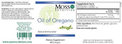 Photo of the Moss Nutrition Oil of Oregano label