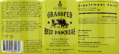 Photo of the Ancestral Supplements Grassfed Beef Pancreas label