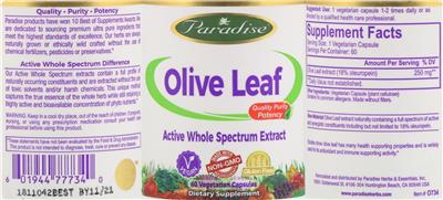 Photo of the Paradise Olive Leaf label