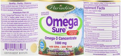 Photo of the Paradise Omega Sure label