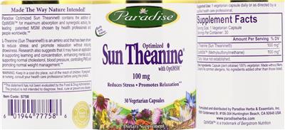 Photo of the Paradise Optimized Sun Theanine 100 mg label