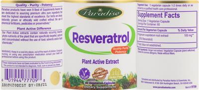 Photo of the Paradise Resveratrol label
