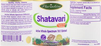 Photo of the Paradise Shatavari label