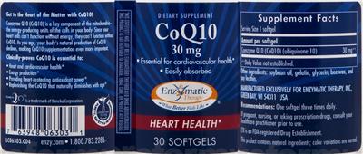 Photo of the Enzymatic Therapy CoQ10 30 mg label
