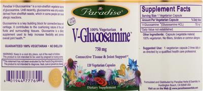 Photo of the Paradise V-Glucosamine 750 mg label
