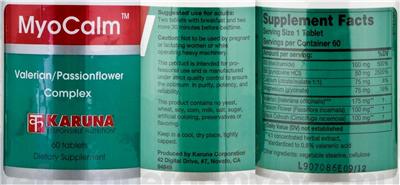 Photo of the Karuna MyoCalm label