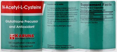 Photo of the Karuna N-Acetyl-L-Cysteine label
