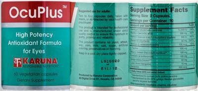 Photo of the Karuna OcuPlus label
