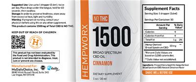 Photo of the HempWorx 1500 Broad Spectrum CBD Oil Cinnamon label