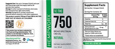 Photo of the HempWorx 750 Broad Spectrum CBD Oil Natural label