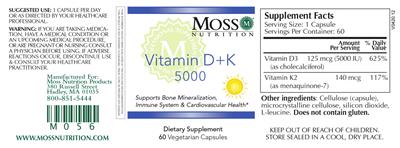 Photo of the Moss Nutrition Vitamin D + K 5000 label