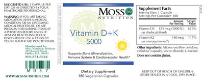 Photo of the Moss Nutrition Vitamin D + K 5000 label