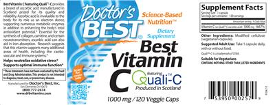Photo of the Doctor's Best Best Vitamin C 1000 mg label