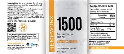 Photo of the HempWorx 1500 Full Spectrum CBD Oil Orange Sunshine label