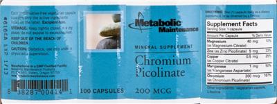 Photo of the Metabolic Maintenance Chromium Picolinate label
