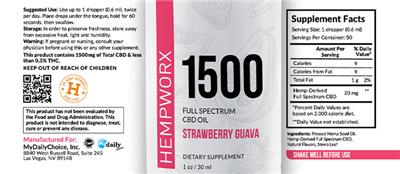 Photo of the HempWorx 1500 Full Spectrum CBD Oil Strawberry Guava label
