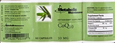 Photo of the Metabolic Maintenance CoQ10 50 mg label