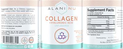 Photo of the Alani Nu Collagen + Hyaluronic Acid Unflavored label