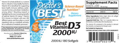 Photo of the Doctor's Best Best Vitamin D3 2000 IU label