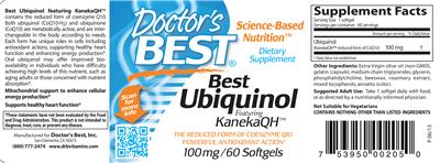 Photo of the Doctor's Best Best Ubiquinol 100 mg label