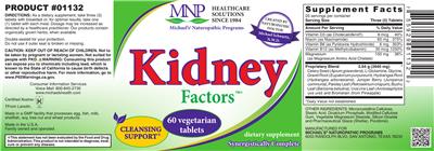 Photo of the MNP Michael's Naturopathic Programs Kidney Factors label