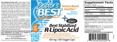 Photo of the Doctor's Best Best Stabilized R-Lipoic Acid 100 mg label