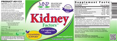 Photo of the MNP Michael's Naturopathic Programs Kidney Factors label