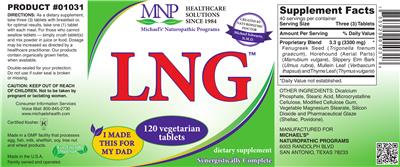 Photo of the MNP Michael's Naturopathic Programs LNG label