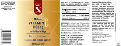 Photo of the Exchange Select X Natural Vitamin C 1000 mg with Rose Hips label