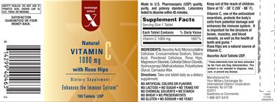 Photo of the Exchange Select X Natural Vitamin C 1000 mg With Rose Hips label
