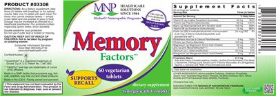 Photo of the MNP Michael's Naturopathic Programs Memory Factors label